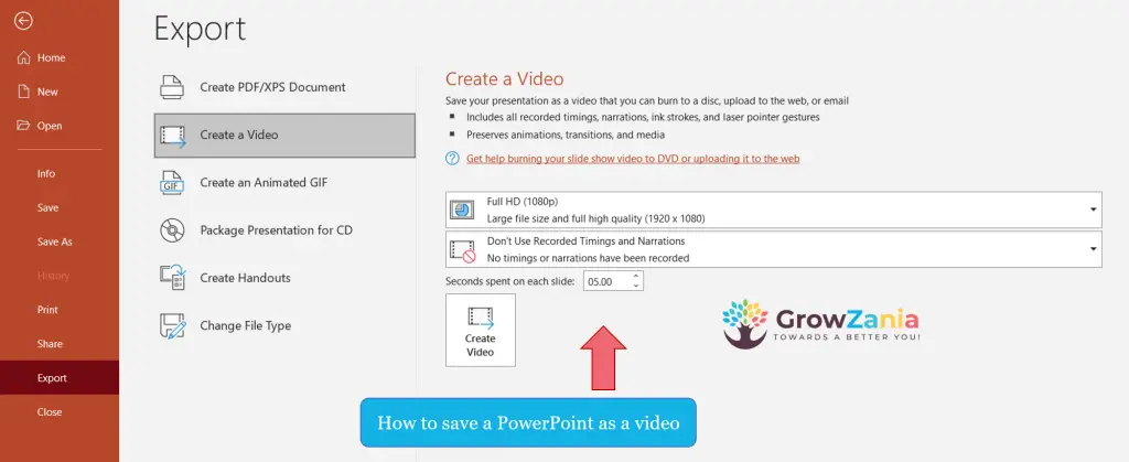 Click on File menu then go to Export and click on Create a Video