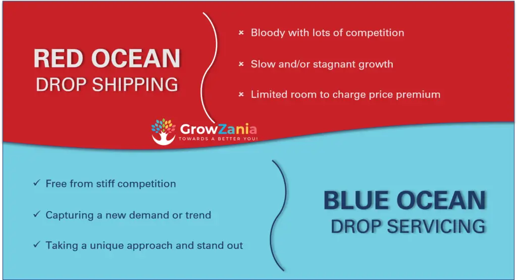 Red Ocean (drop shipping) vs. Blue Ocean (drop servicing)