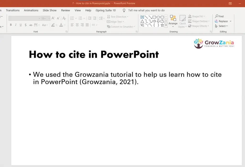 Step 2 - How to cite in a PowerPoint